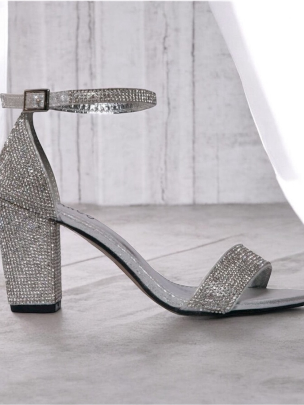 Valenti Franco Silver Glitter Block Heel Sandals with Ankle Strap - 9